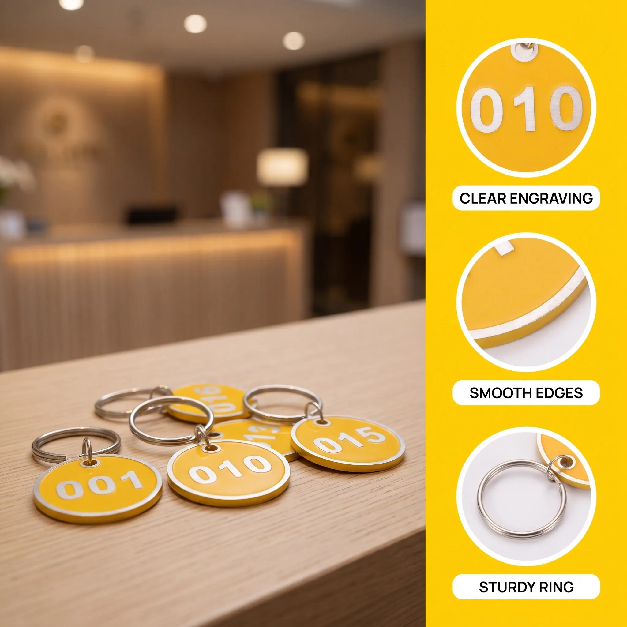 20Pcs Number Tags Core Key Identifier Round Stainless Steel Metal Rings Waterproof Numbered Keychains for Classroom Office