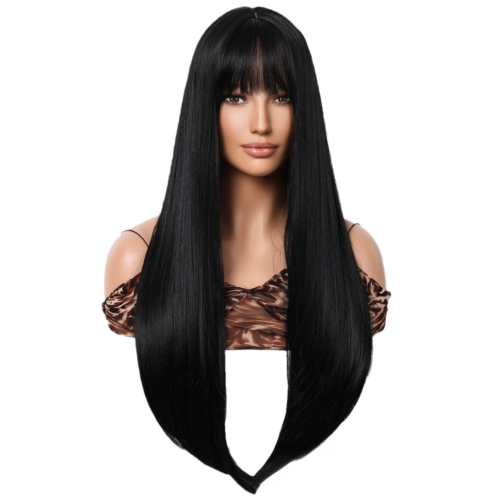 BlackWig With Bangs long Straight Hair Wigs 28inch Synthetic Wig For Woman Cosplay Heat Resistant Fibers Lolita Wigs image 6