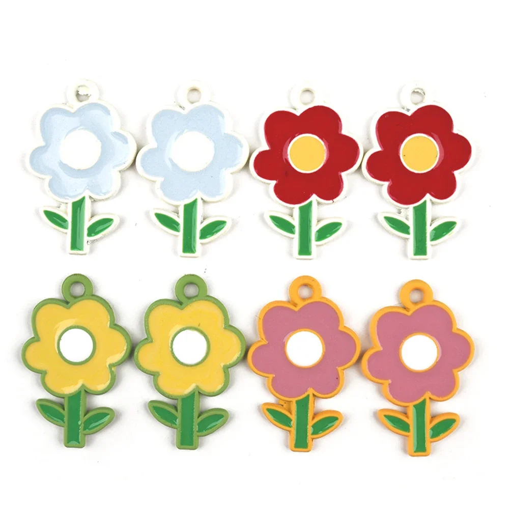 10pcs Flowers with Leaves Enamel 14*23mm Charms Pendants for DIY Necklace Bracelet Jewelry Making