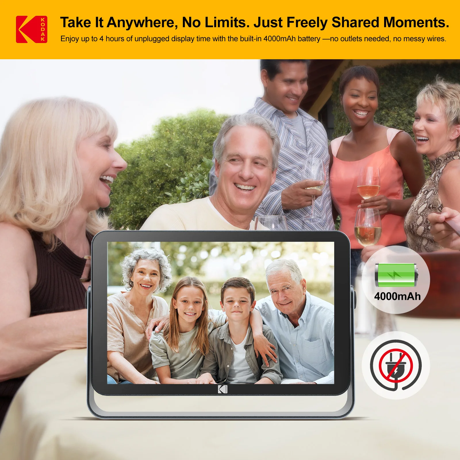 

Цифровая фоторамка Kodak 10 дюймов с Wi-Fi, встроенным аккумулятором, сенсорным экраном FHD 1920x1200, широким углом обзора и памятью 32 ГБ