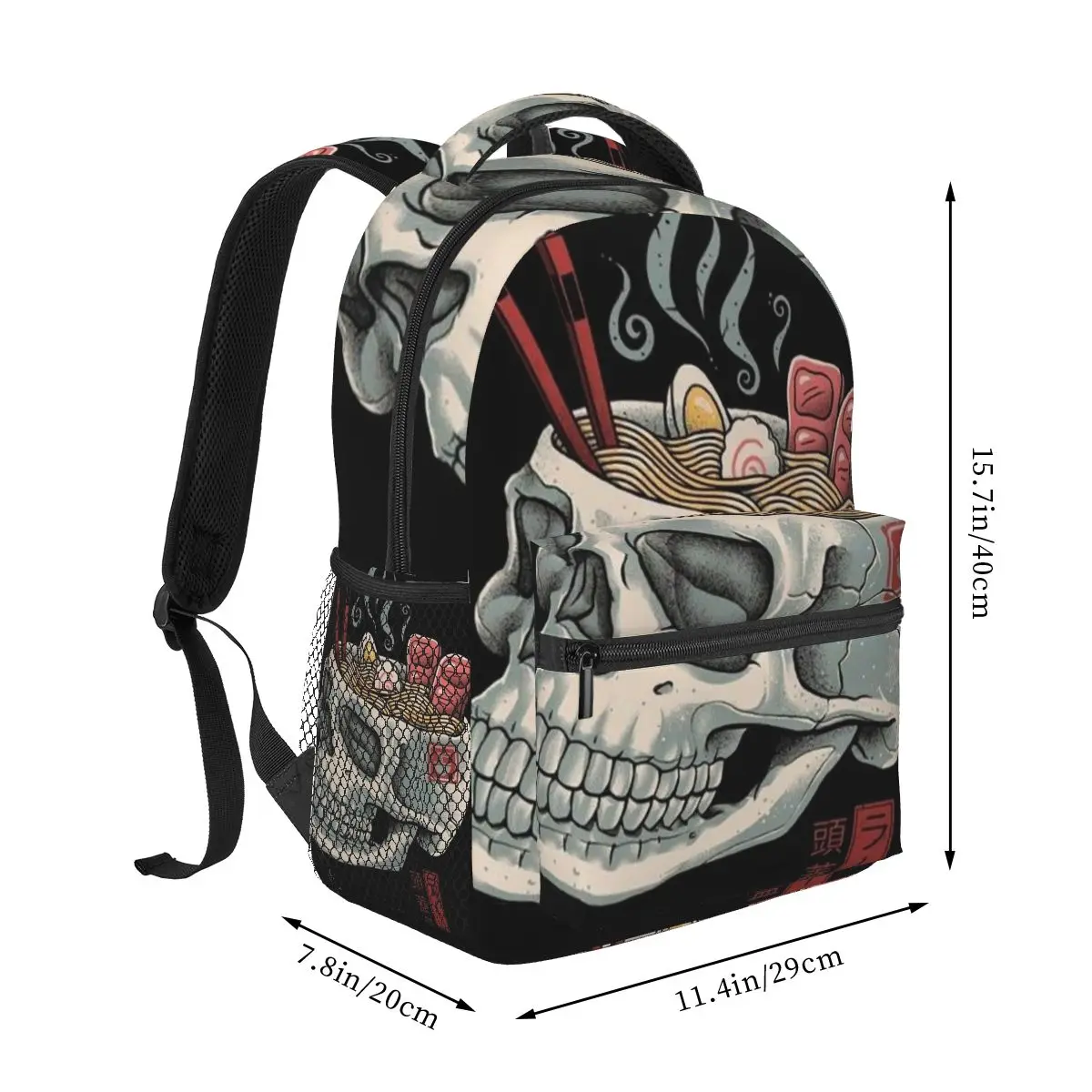 Skull Eating Noodles Pattern Backpack Student Boys Girls BookBag Children School Bag Computer Shoulder Bags for Men Women