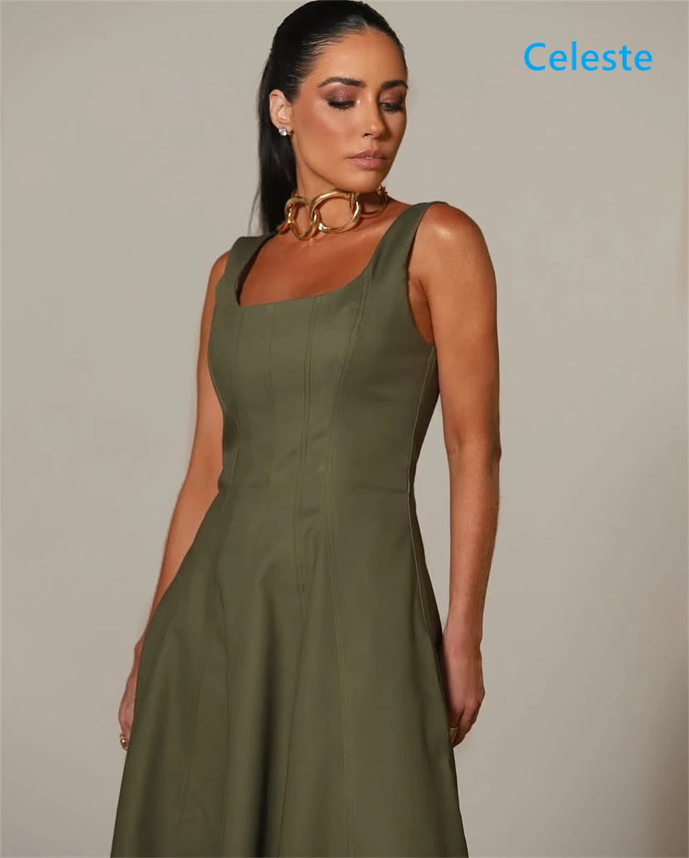 Customized Simple Green Jersey Evening Dress Classic Square Collar Sleeveless Homecoming Dresses Fashion Vestido De Festa