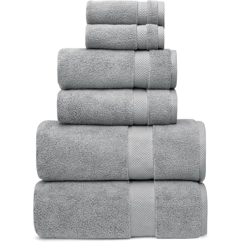 100% Organic Zero-Twist Cotton Towels 6 Piece Set Luxury Bath Towels Ultra Soft Plush Highly Absorbent Quick Dry Gentle Skin