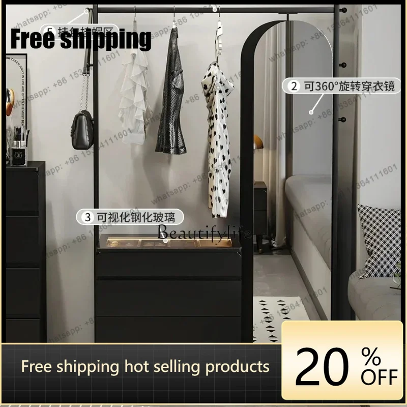 Factory DirectSimple modern chest, coat rack, integrated multi-functional locker, full body full-length mirror