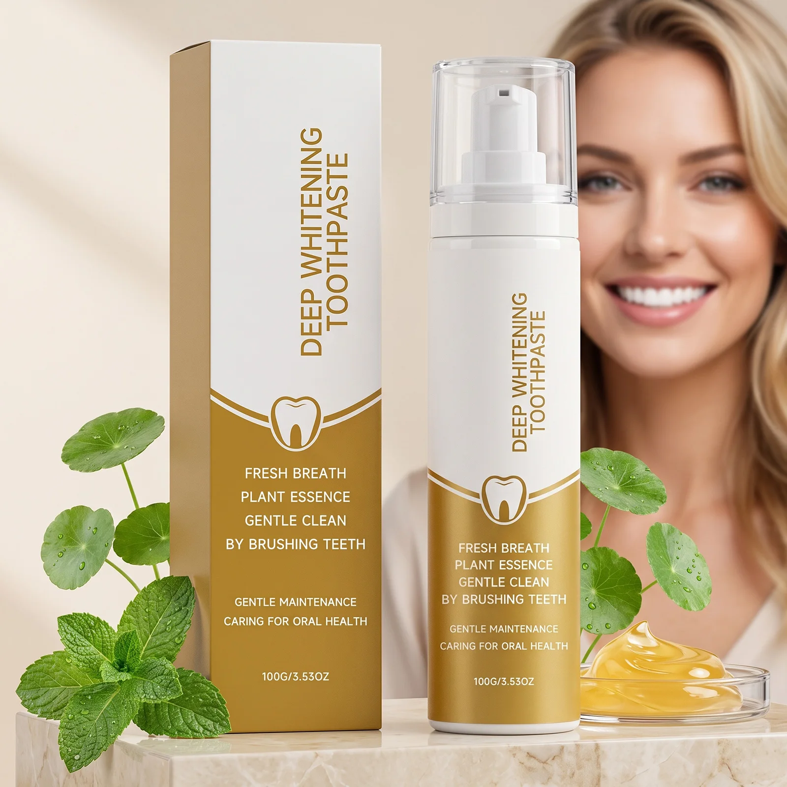Deep Brightening Toothpaste - Gentle Whitening, Fresh Breath & Plant-Based Formula in Convenient Pump Design
