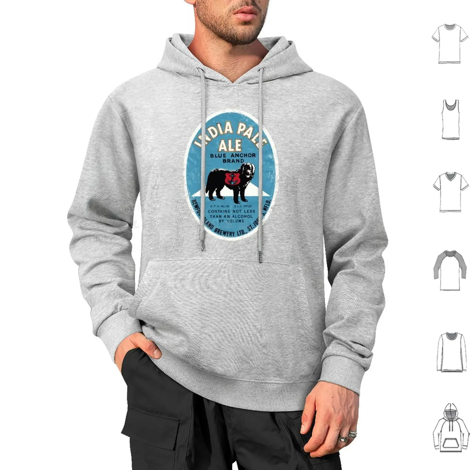 Newfoundland Beer Label ( Blue Anchor ) Hoodie cotton Long Sleeve Blue Anchorbrand Ale Newfoundland Brewing Bennett Brewing Co