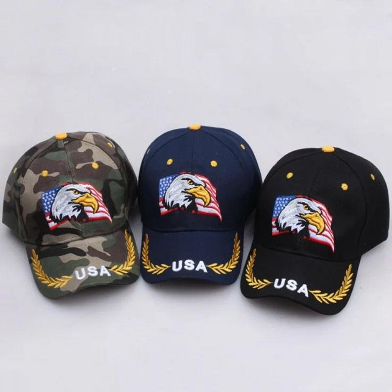 Unisex Bald Eagle Embroidery Flag Baseball Cap Summer Outdoor Anti-UV Sunscreen Hat USA Letter Hip Hop Trucker Sports Visors