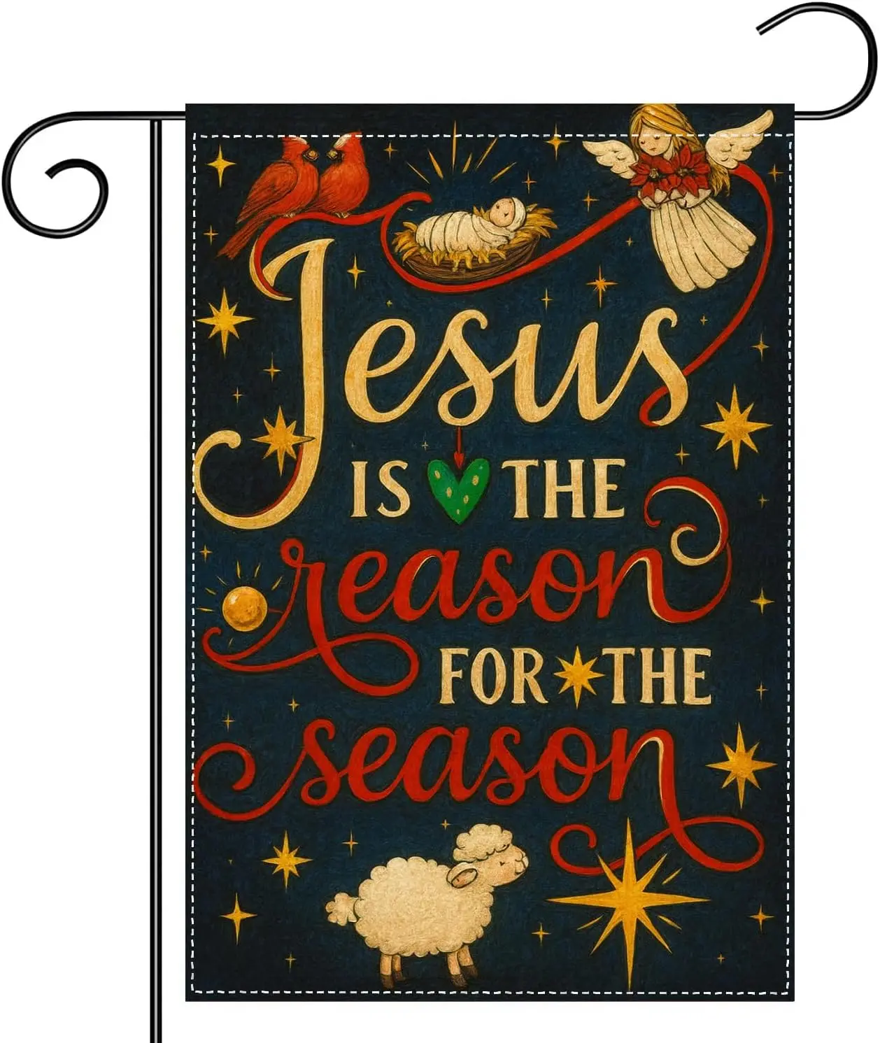 Jesus Is The Reason for the Season Garden Flag 12x18 Inch Double Sided Religious Yard Banner Angel Lamb Christian Outdoor De PPM