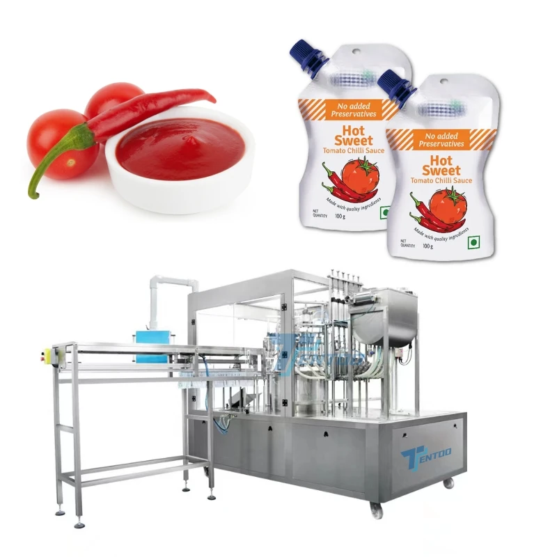 Automatic 6 Nozzle Squeeze Spout Pouch Premade Pouch Bag Doypack Capping Creamy Pasta Sauce Packaging Packing Machine