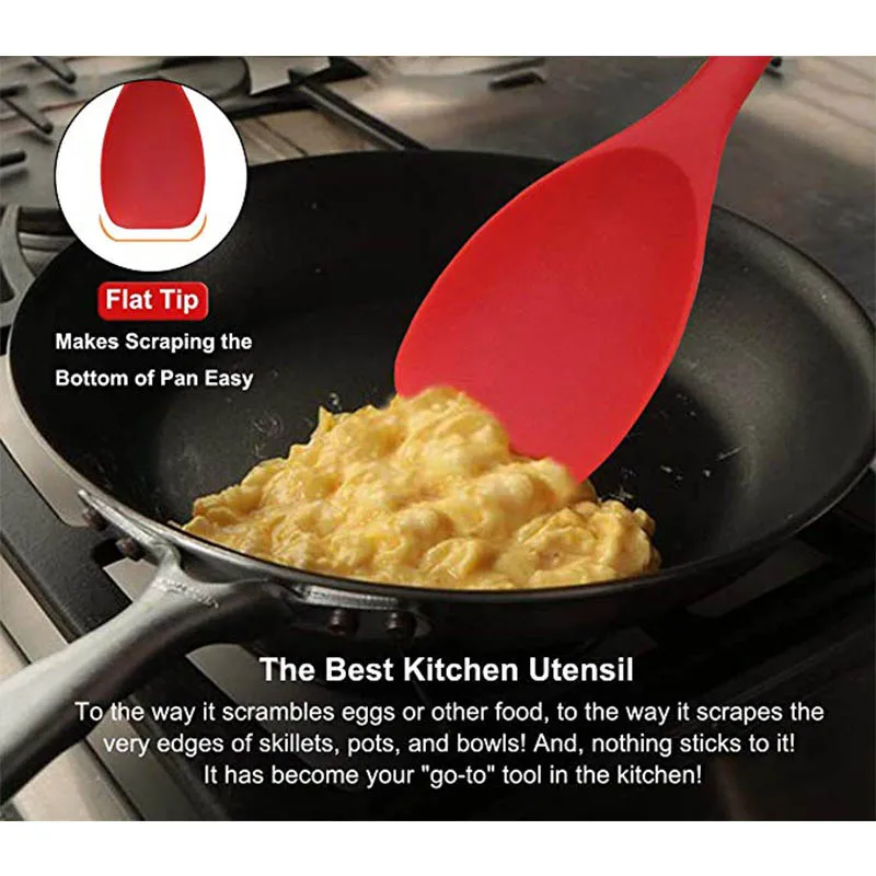 WALFOS Food Grade Silicone Cooking Spoon Essential Heat-Resistant Flexible Nonstick Silicone Baking Mixing Spoon Spatula