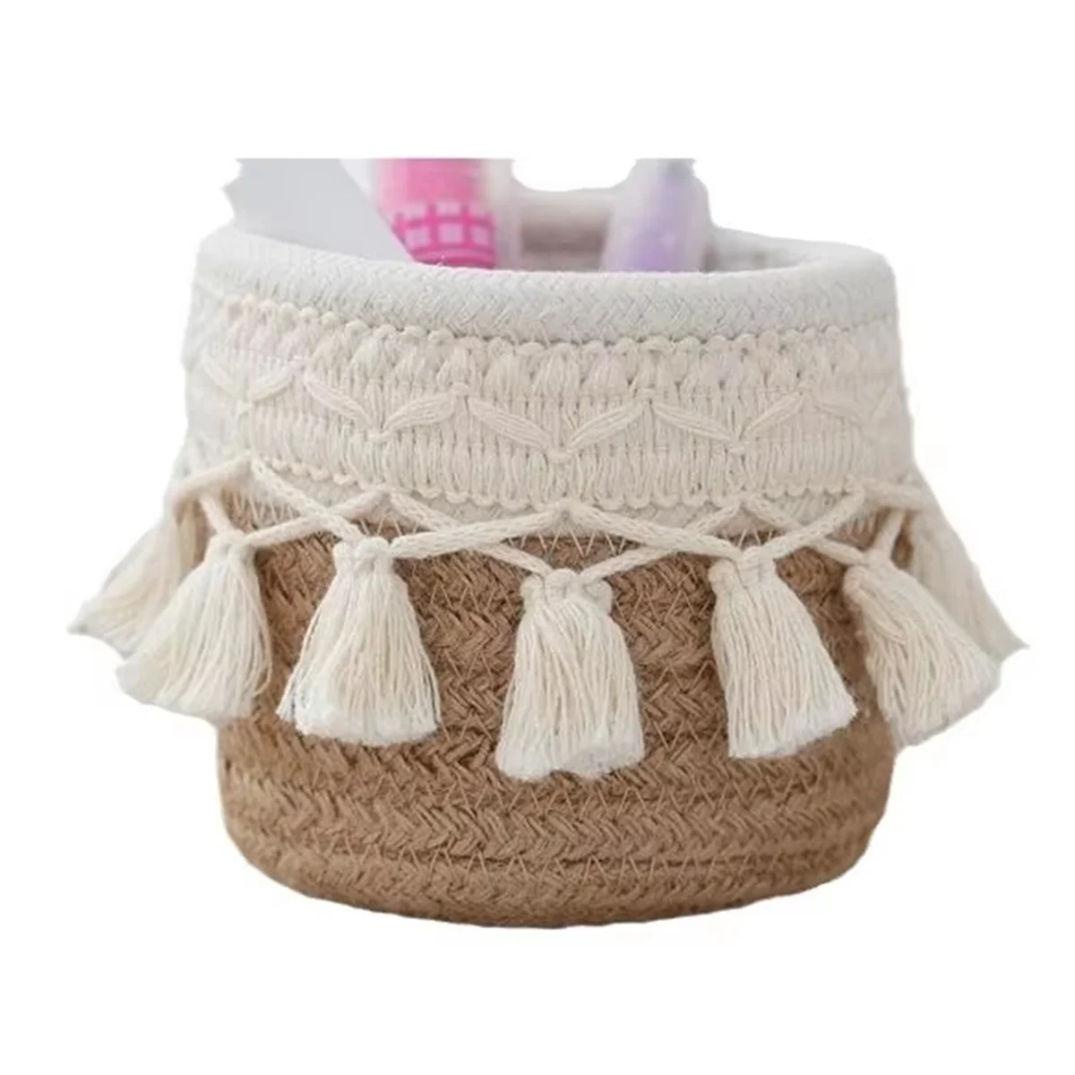 

ABGV Hand-Woven Cotton Cord Woven Storage Basket Desktop Storage Toys Cosmetics Key Snack Box Debris Organizer Khaki