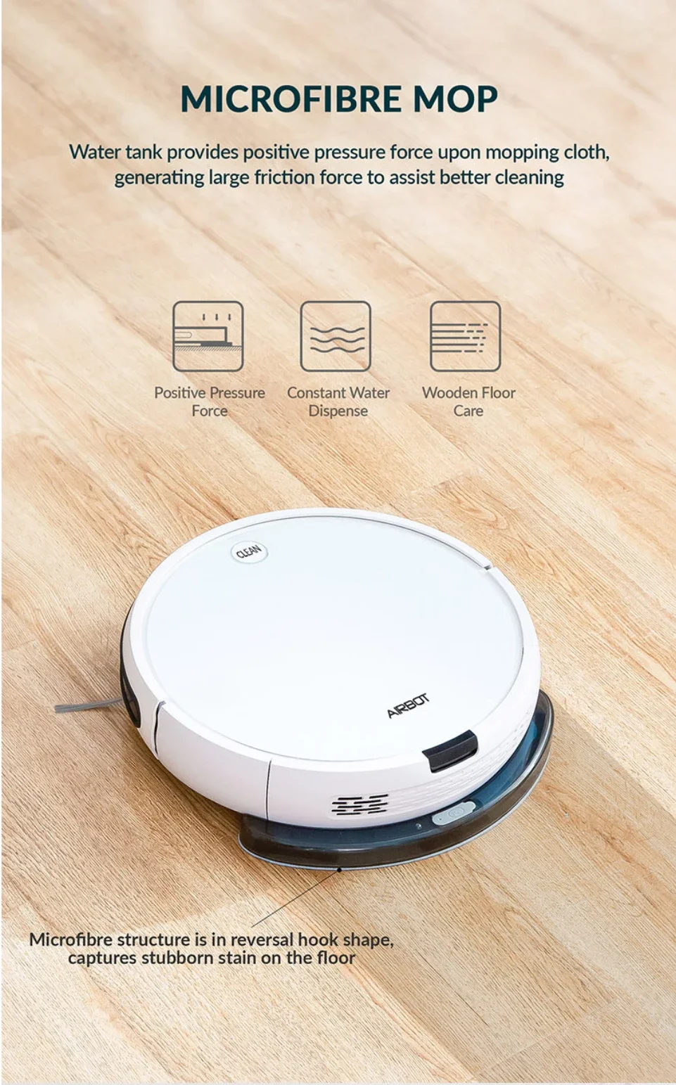 Aspiradora Robótica delgada Airbot A500, Robot inteligente, fregona de barrido, taza de polvo de 550 ml, tanque de agua, paño para fregar