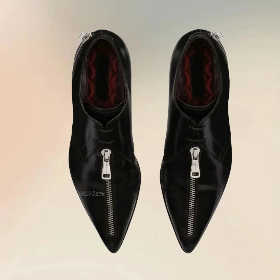 Mocasín negro con purpurina, zapatos de punta estrecha para hombre, decoración con cremallera a la moda, zapatos con cordones para hombre, zapatos Oxford informales de lujo novedosos para hombre