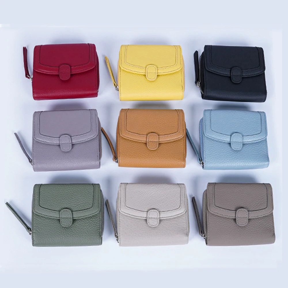 Personalize Name Genuine Leather Women Wallet Large Capacity Female Visit Card Holder Luxury Coin Money Purse With Zip Pocket