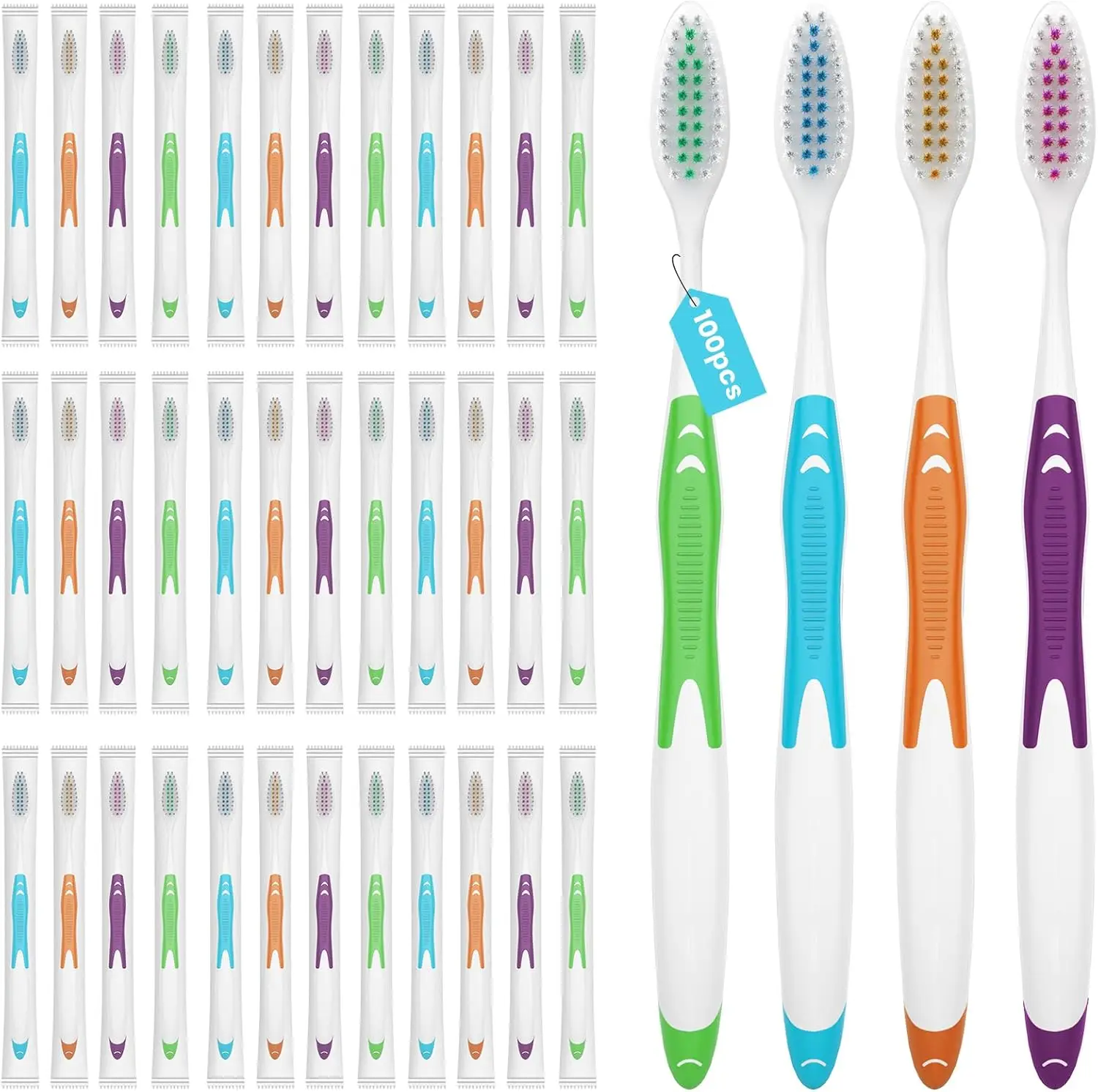 

100 Pack Individually Wrapped Bulk Toothbrushes for Adults & Kids, Disposable Tooth Brush, Medium
