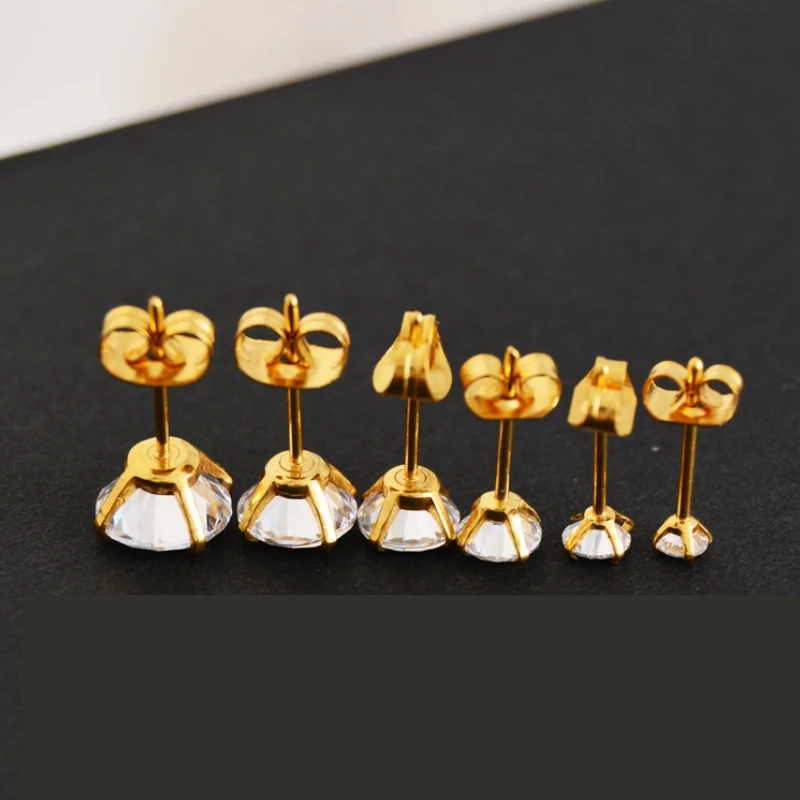 Edelstahl, von Mini 1,5 mm bis 8 mm, kurze, klassische, weiße, runde AAA-Zirkonia-Ohrstecker für Damen und Herren – Detail 2