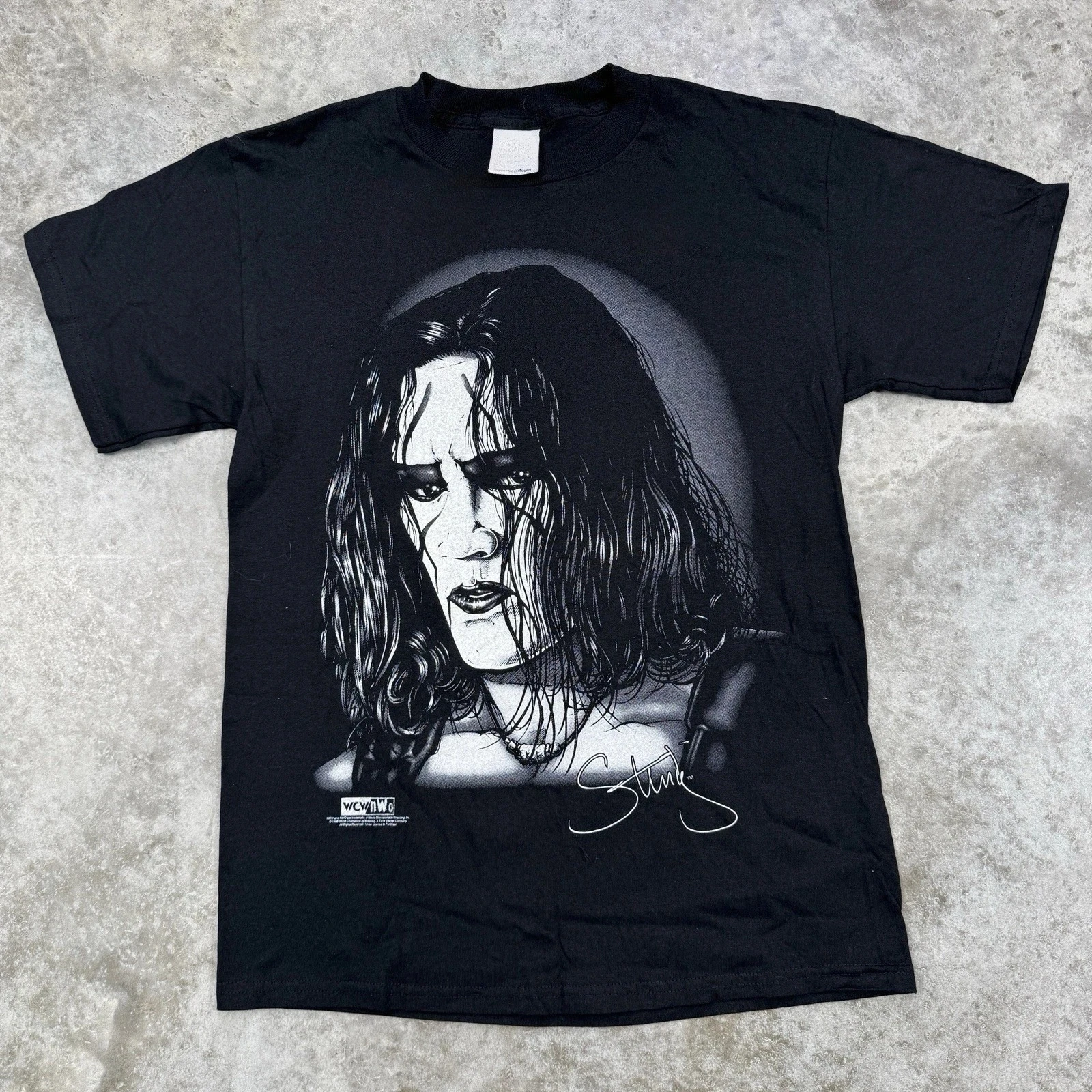 

Винтажная рубашка Sting, мужская, средняя, WCW, борьба, 1998, портретная графика, 90-е годы, Deadstock, с коротким рукавом, унисекс, мужская и женская летняя хлопковая футболка