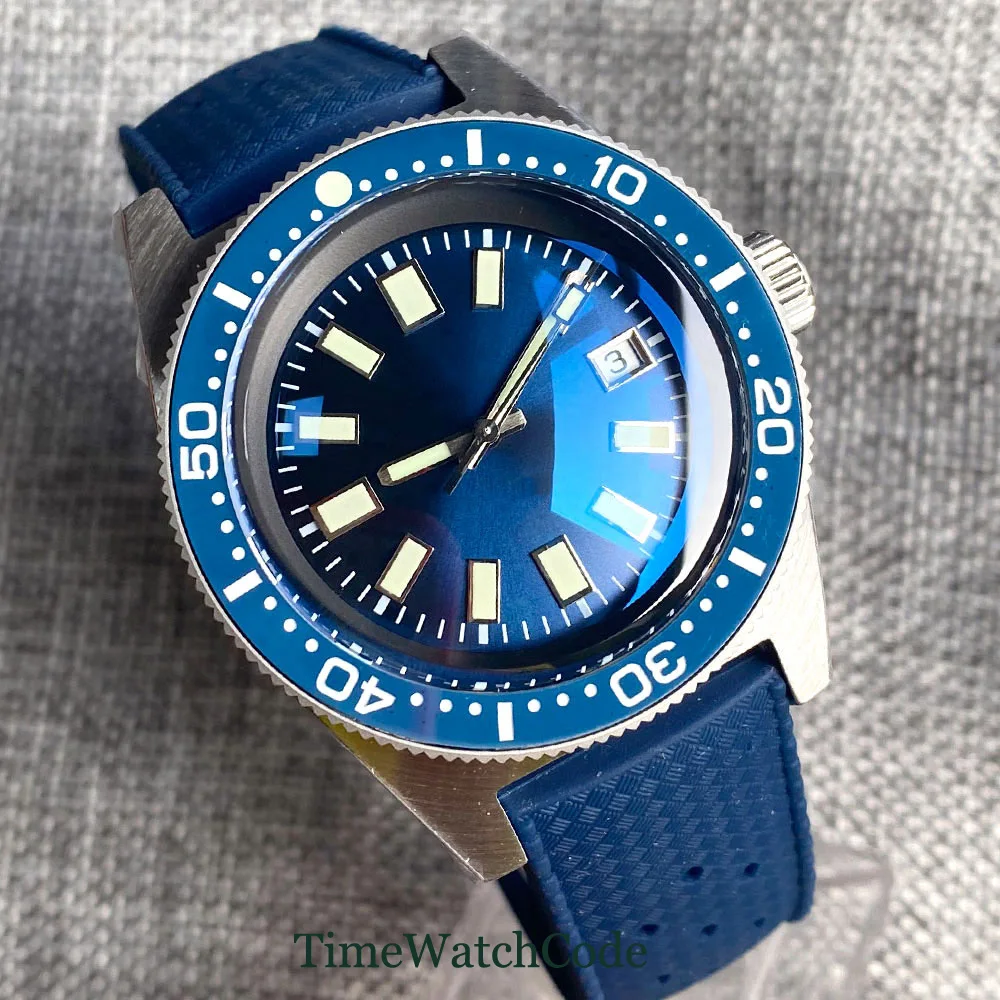 Tandorio 41mm 300M Men\'s Watch Sapphire Domed Glass PT5000/NH35 C3 Super Lume Hands Blue Dial Diving Date Rubber Strap