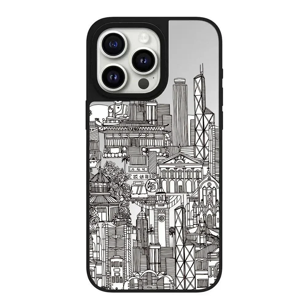 Cidade iPhone 11 12 13 14 15 16 Pro Max Superfície espelhada MagSafe Caso Capa Shell