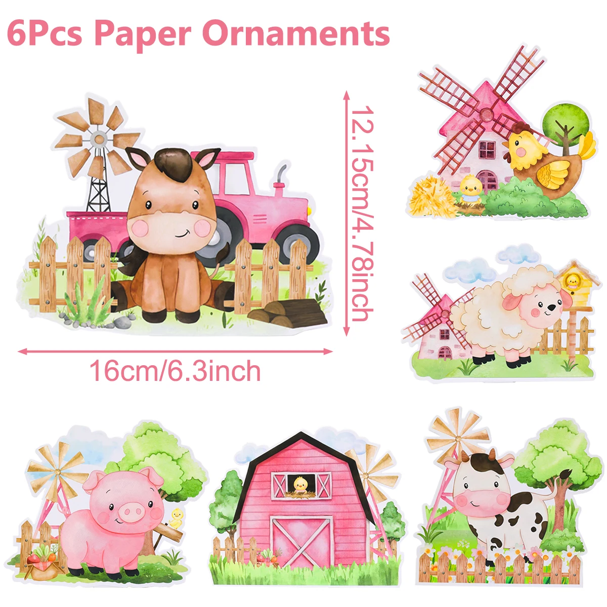 Pink Farm Animals Paper Ornament Girls Birthday Party Decoration Farm Theme Party Supplies Kids Birthday Baby Shower Decoration