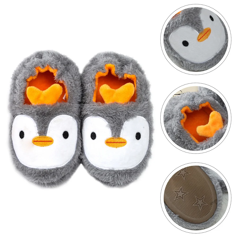 1 زوج الاطفال الدافئة نعال من القطن الكرتون البطريق الخريف الشتاء داخلي عدم الانزلاق المنزل النعال المريحة المنزل أحذية دافئة