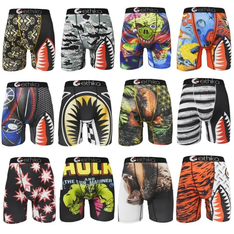 ETHIKA Sexy Men Underwear Boxershorts Fashion Man Underpants Panties Print Mens Innerwear Boxer Briefs Trunks Plus Size Cueca