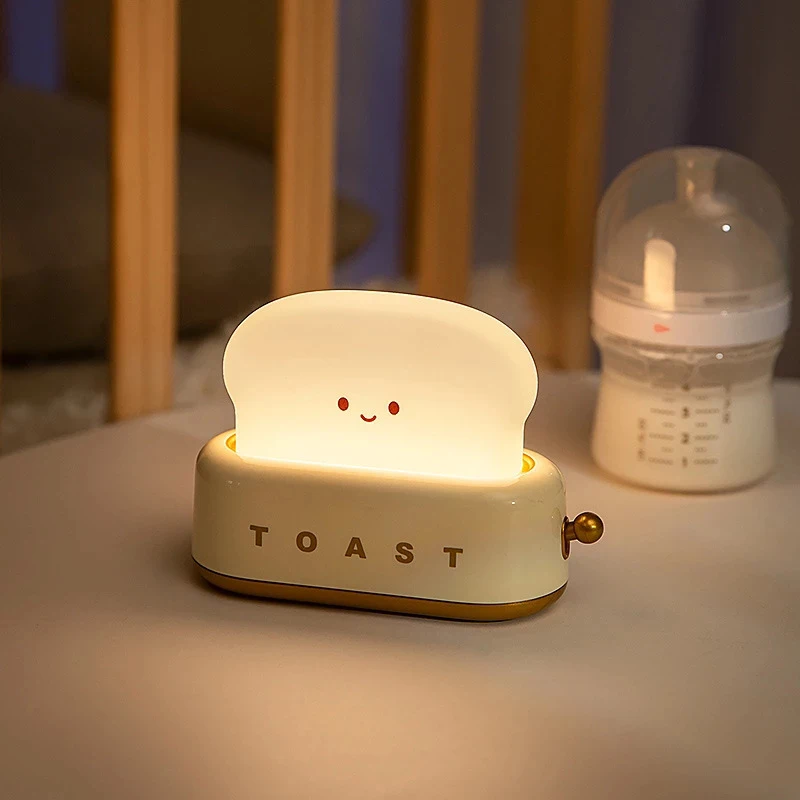 Led Toast Bread Table Lamp Usb Rechargeable Battery Bedroom Birthday Decor Holiday Baby Girls Boys For Kawaii Room Nightlight