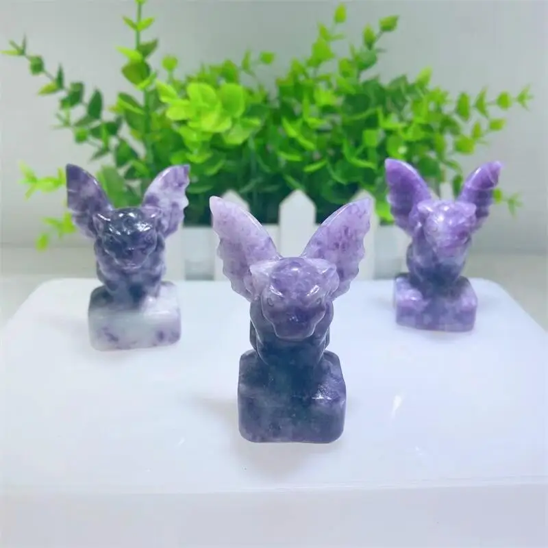 5cm Natural Lepidolite Crystal Gargoyle Carving Crafts As Halloween Gifts For The Children Or Home Decoration 1pcs