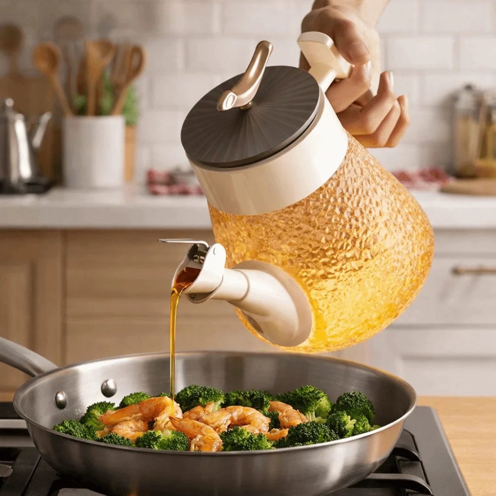 

Бутылка для масла из пищевого стекла с непроливаемым носиком, автоматическим открыванием и закрыванием, термостойкий, брызгозащитный гравитационный дозатор для масла