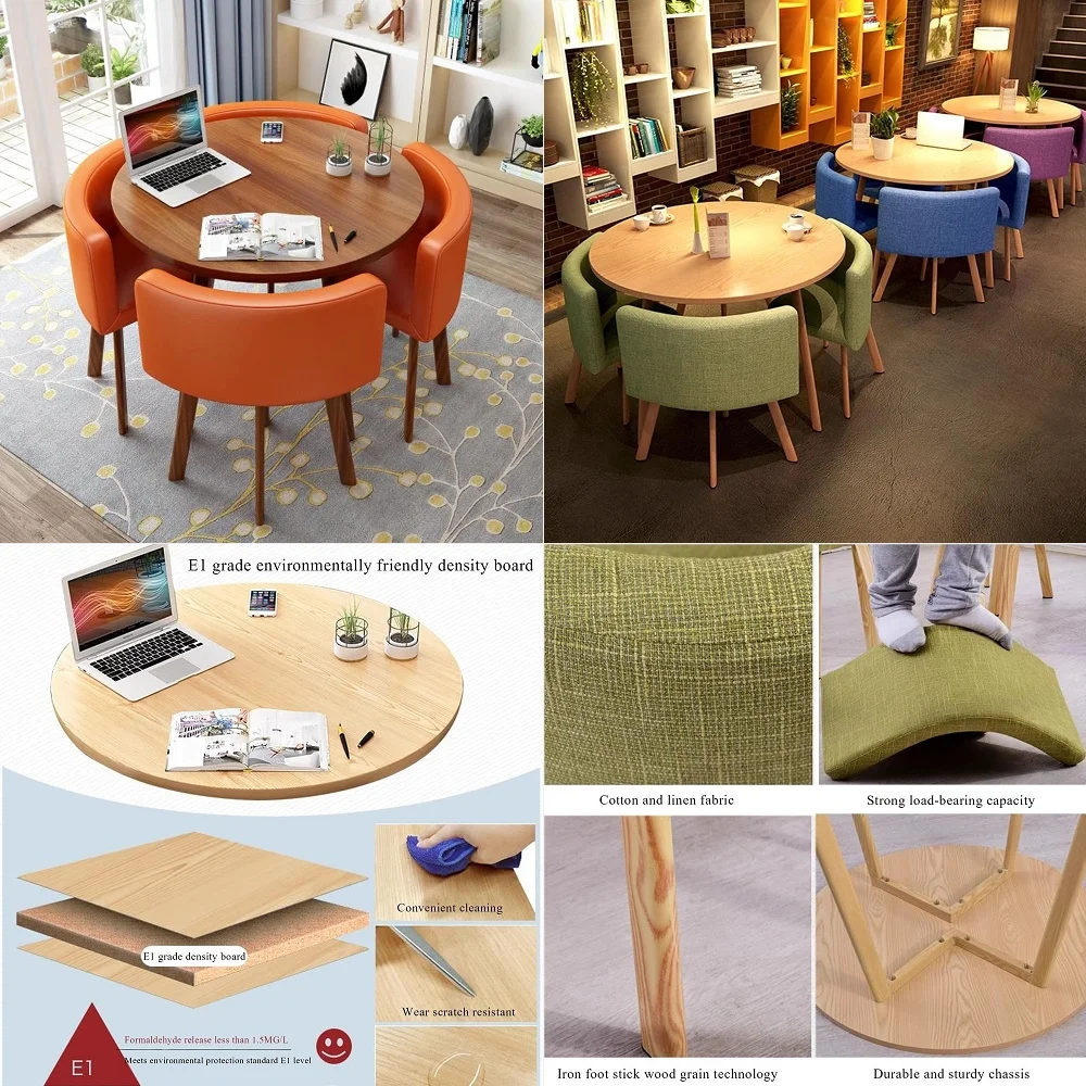 

Dining Table and Chairs Set 4, Office Reception Room Club Table and Chair Set,SpaceSaving Small Meeting Room Table for Home Liv