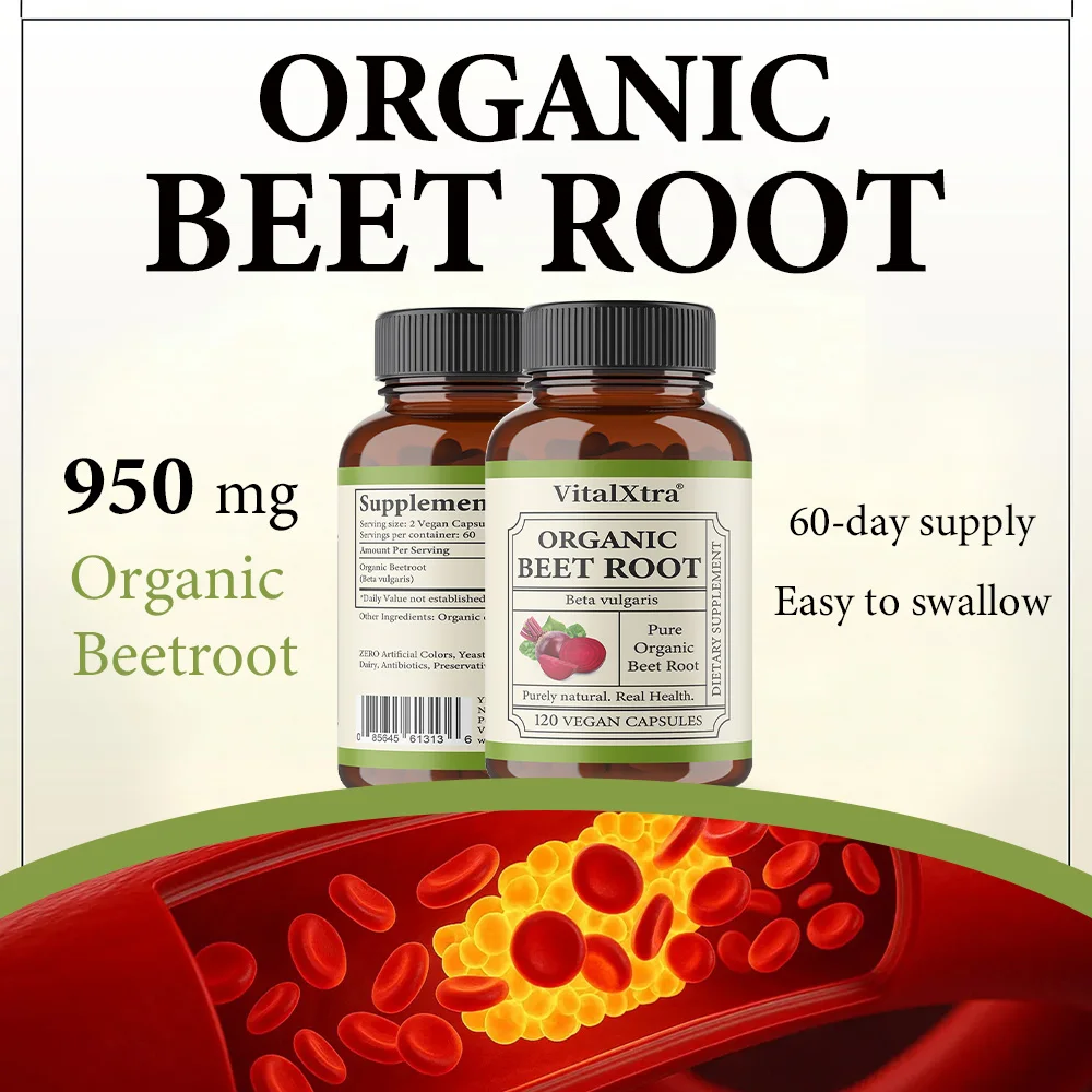 Bio-Bete-Kapseln – 950 mg Bete, hilft bei der Durchblutung zu fördern, steigert die Energie, unterstützt die Herzgesundheit, gentechnikfrei