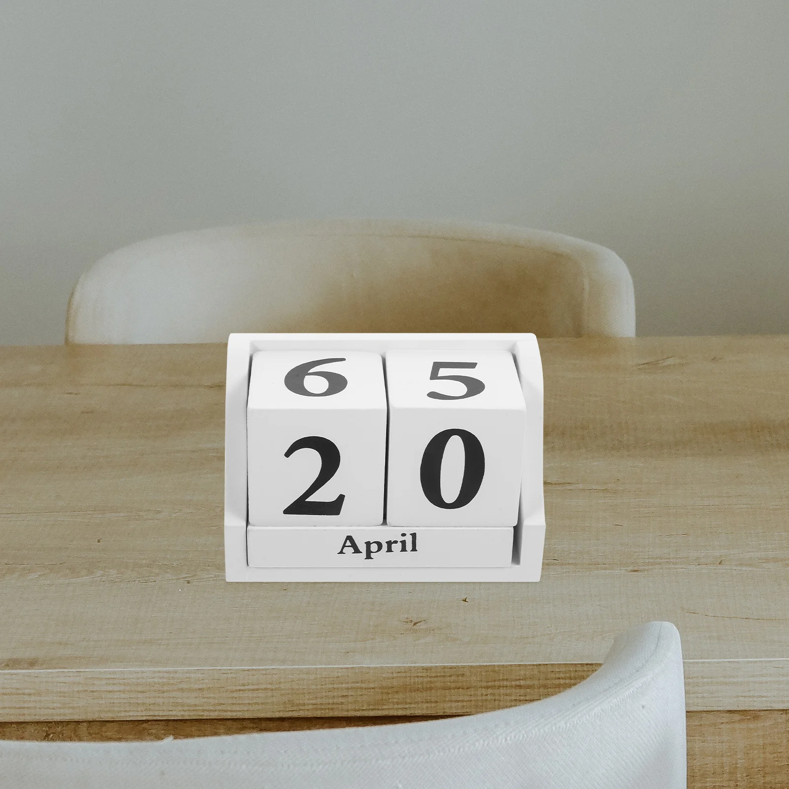 White Wooden Desk Calendar Creative Wood Block Calendar Reusable Perpetual Date Display Desktop Tabletop Calendar Study Bedroom