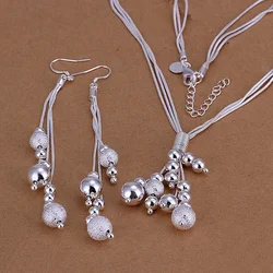 925 Sterling Silver necklace Earrings fashion jewelry set Christmas gift retro charm beads chain for women lady wedding 45CM