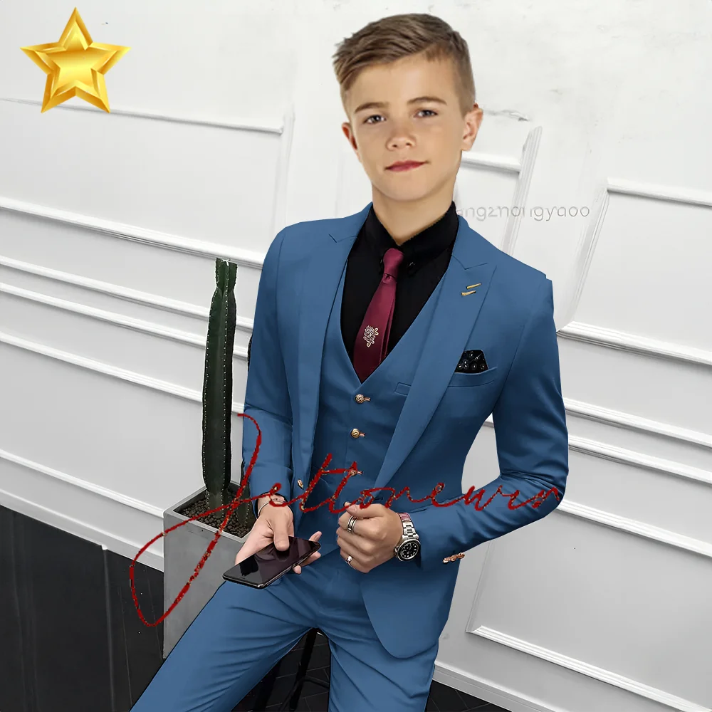 Pink Boys Suit Blazer Pants Vest 3-piece Set Slim Fit Clothes Kids Wedding Tuxedo Fashion 2-16 Years Old Outfit Suit Child