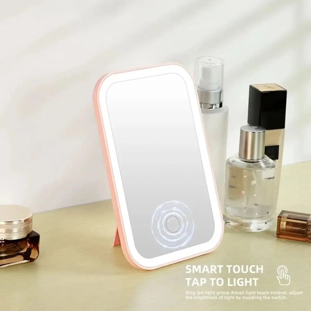 Nuovo touch screen Specchio per trucco a LED Specchio per toeletta pieghevole ricaricabile tramite USB 3 colori Modalità luce Specchio di bellezza portatile