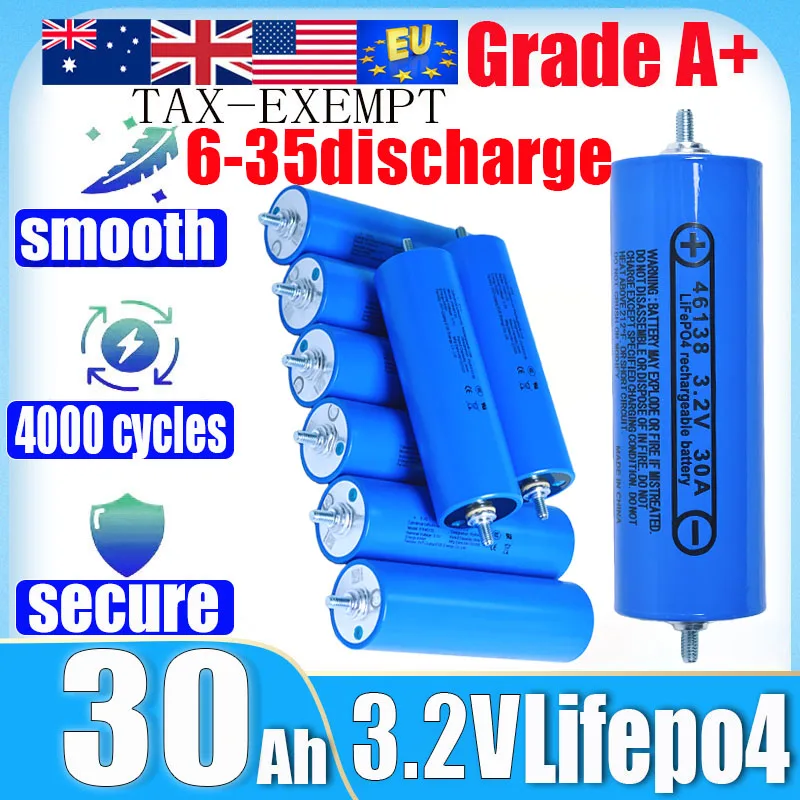 4-32PCS 3.2V 30Ah 32Ah Grade A LiFePO4 Battery Motorcycle Motor Modification Battery Lithium Iron Phosphate 20Ah DIY 12V 24V 48V