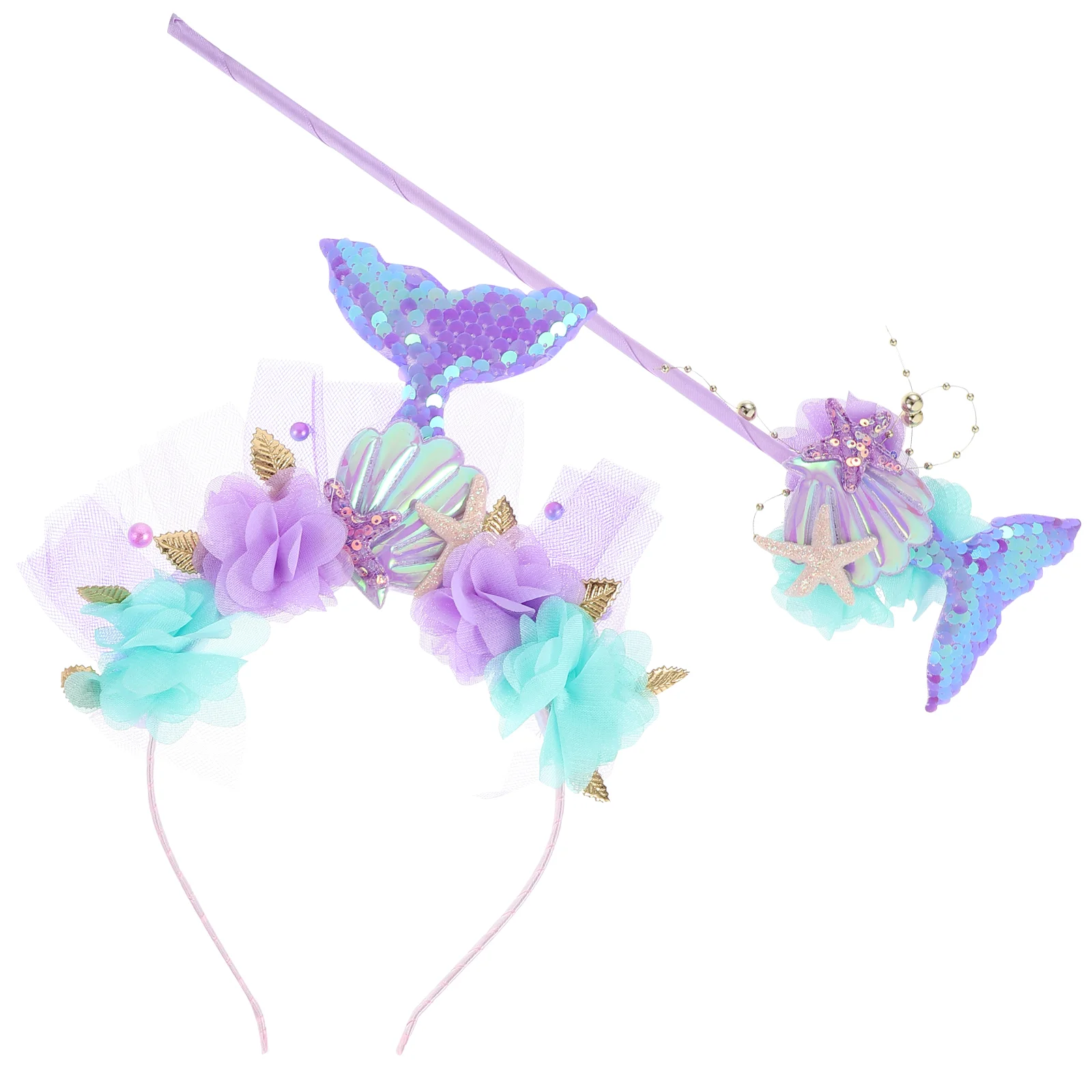 Mermaid Headband Demon Performance Decorate Fairy Decorative Wand Chic Girls Hairband Cloth Reusable Costume