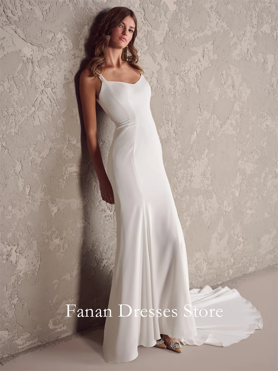 

Fanan свадебное платье цвета слоновой кости с обычными бретелями, пляжное атласное свадебное платье с открытой спиной и скользящим шлейфом, Vestidos De Novia