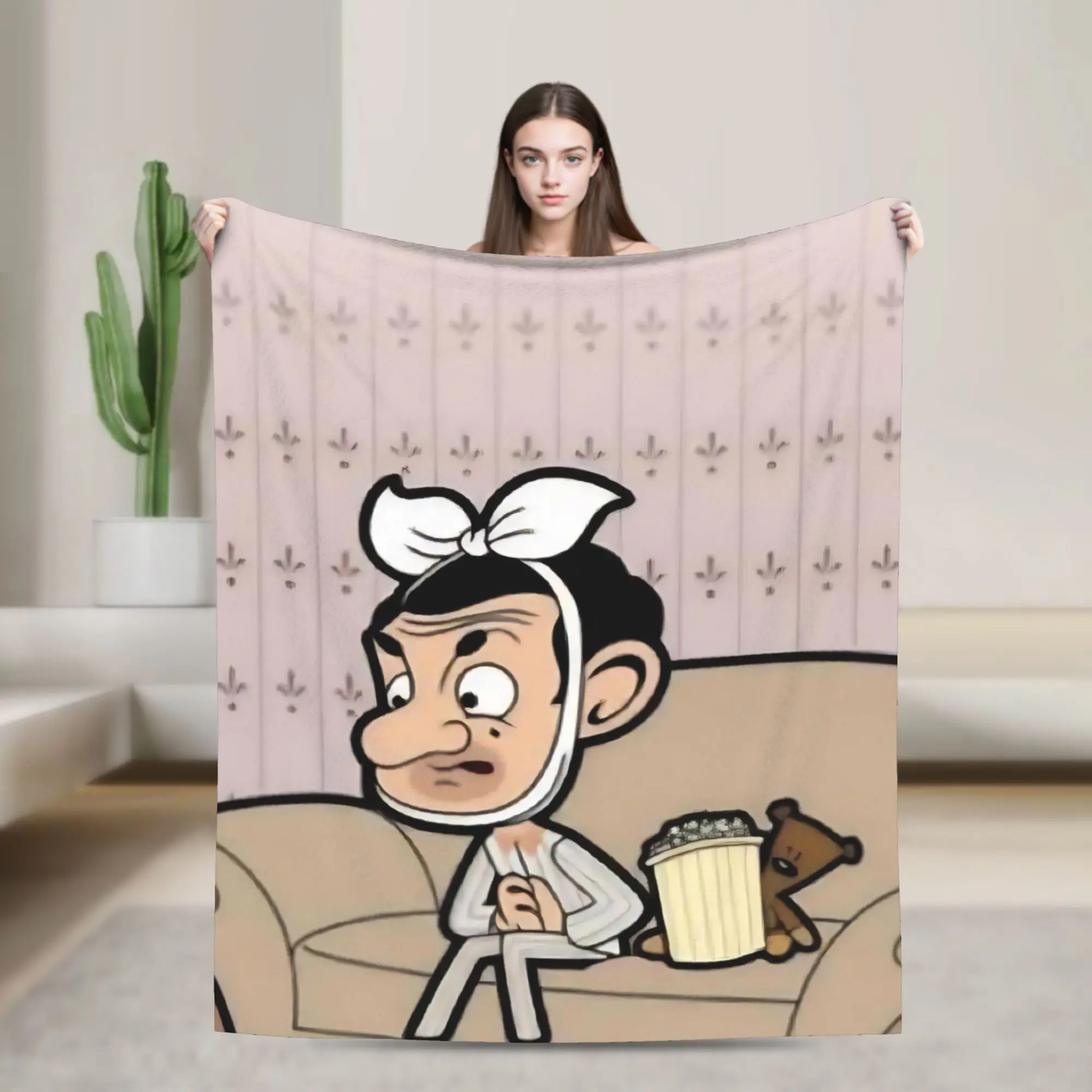 Mr. Beans  Cartoon   Blankets  Teddy Bear  Flannel Awesome Warm Throw Blankets for Bedspread Decoration,