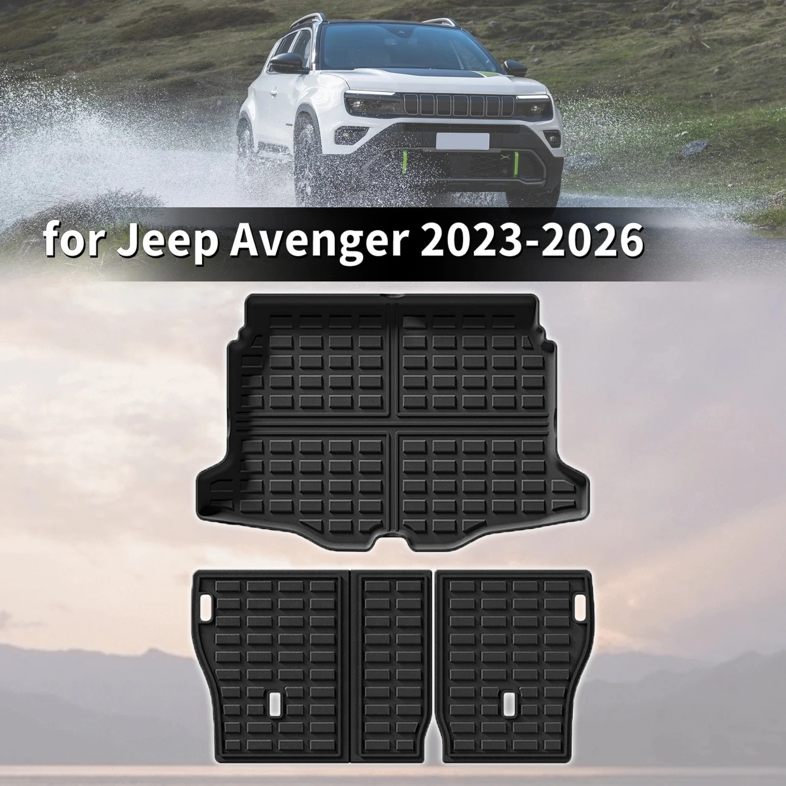 for Jeep Avenger BEV 2023-2026 LHD RHD (NOT for Fuel Hybrid) TPE Car Trunk Mats Seat Back Non-Slip Bottom Car Accessories