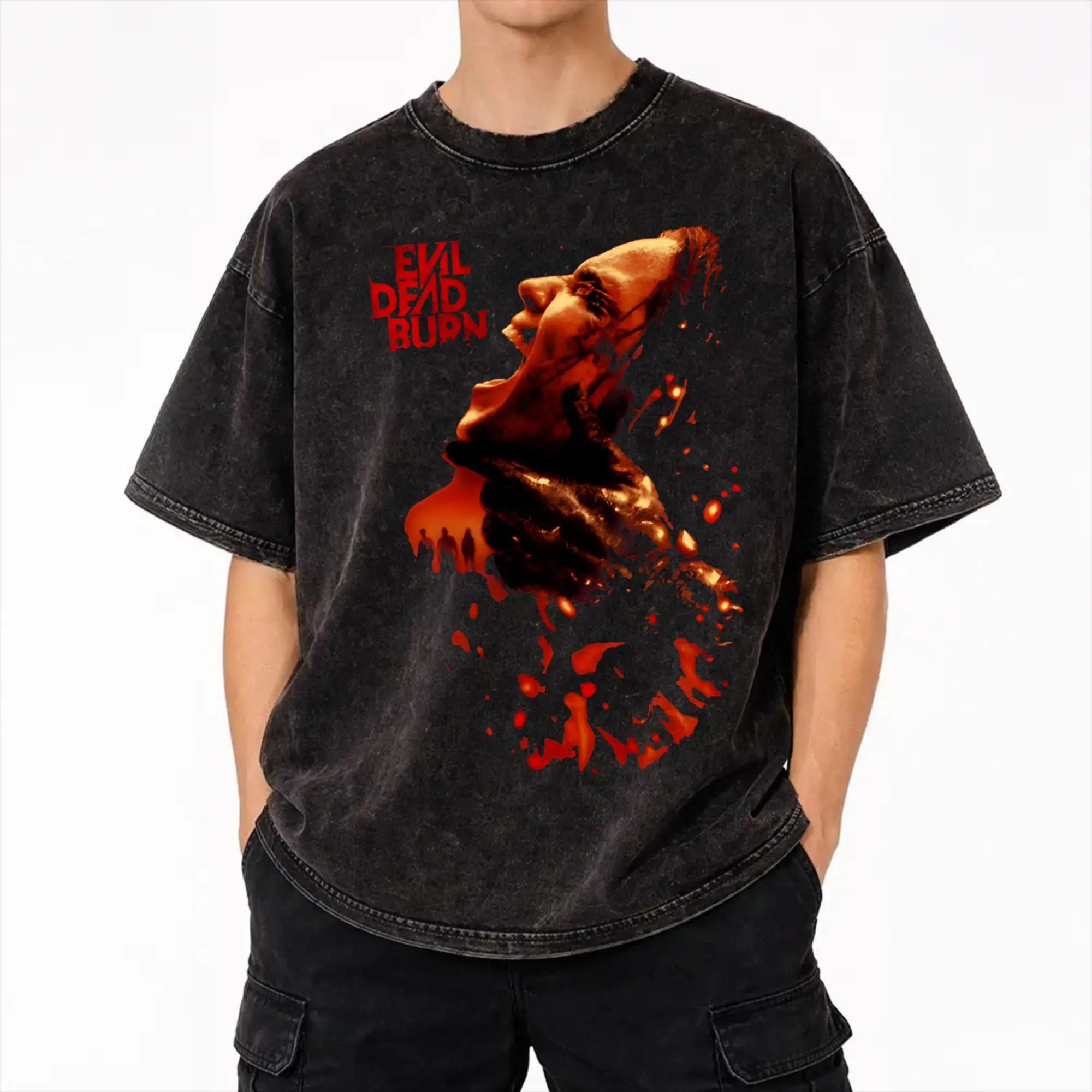 Harajuku Washed Shirt evil dead burn 2026 Outfit Novelty T-Shirts Oversize  Streetwear Short Sleeve Graphic Tees