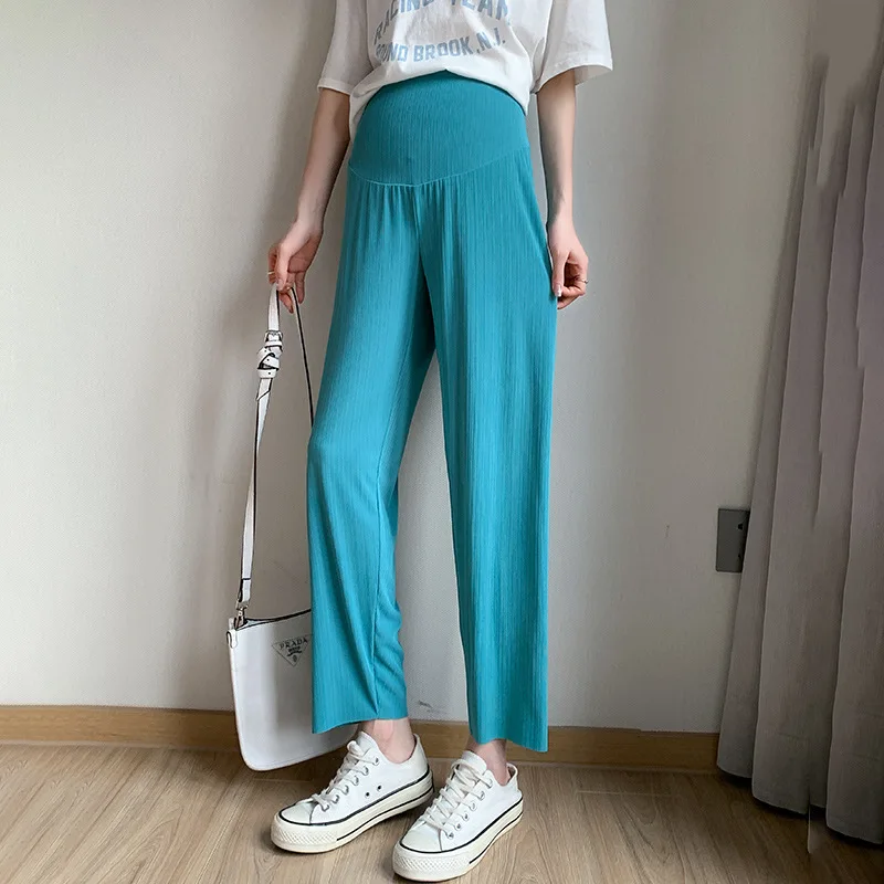 

Maternity Clothes For Pregnant Women Summer Pants 2023 New Solid Thin Ice Silk Outerwear Harun Pants Casual Pregnancy Trousers