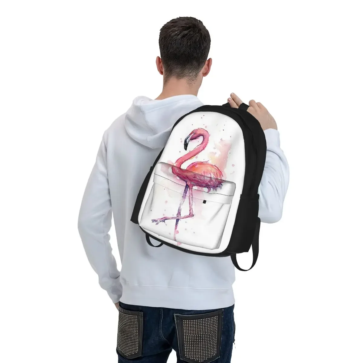 Pink Flamingo Watercolor Tropical Bird Backpacks Boys Girls Bookbag Children School Bags Rucksack Laptop Rucksack Shoulder Bag