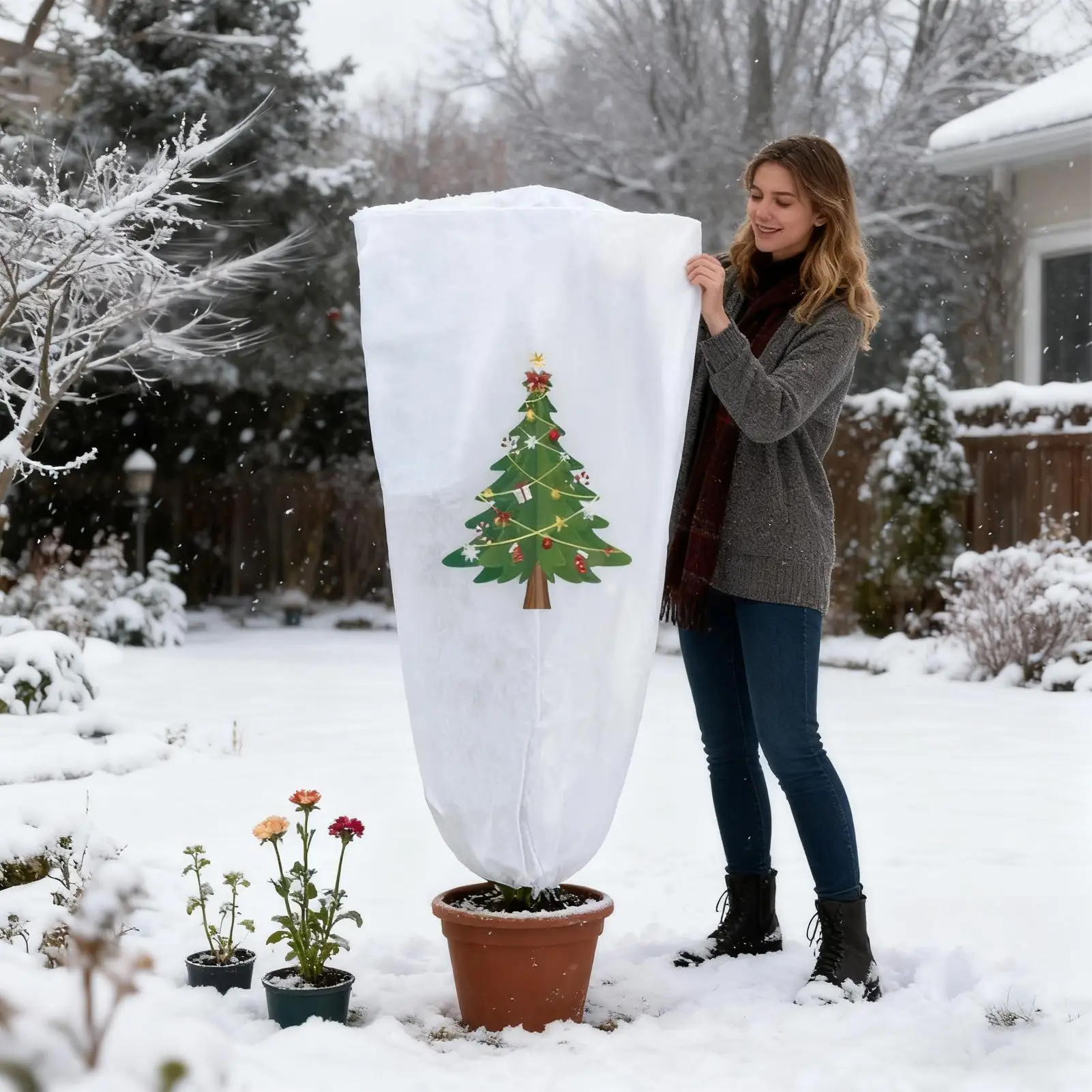 Plant Frost Protection Covers 2 Pieces Christmas Non-woven Bark Barrier Weatherproof Bark Guard Sheet For Outdoor Fence Garden