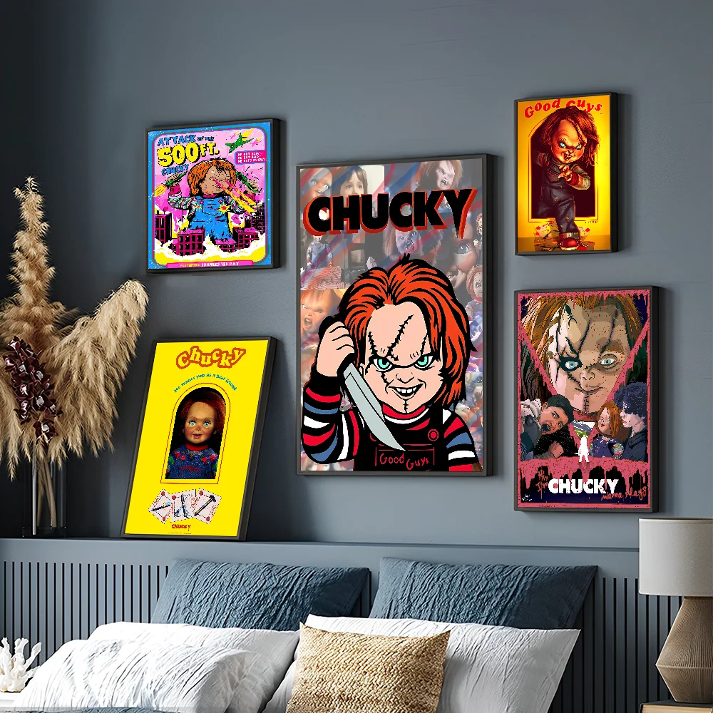 Classic Chucky Horror Movie Movie Sticky Posters Fancy Wall Sticker for Living Room Bar Decoration Vintage Decorative Painting