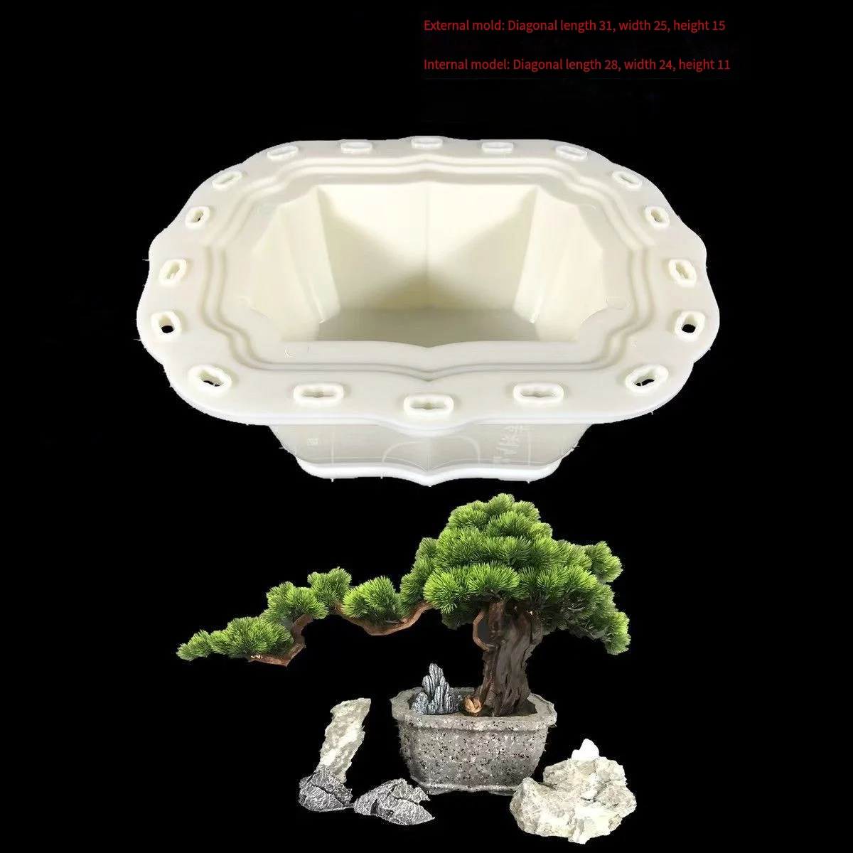 Zen Garden Concrete Planter Mold, Reusable Cement Pot Form for Bonsai Succulent & Herb, Thickened DIY Mould, Easy Demolding