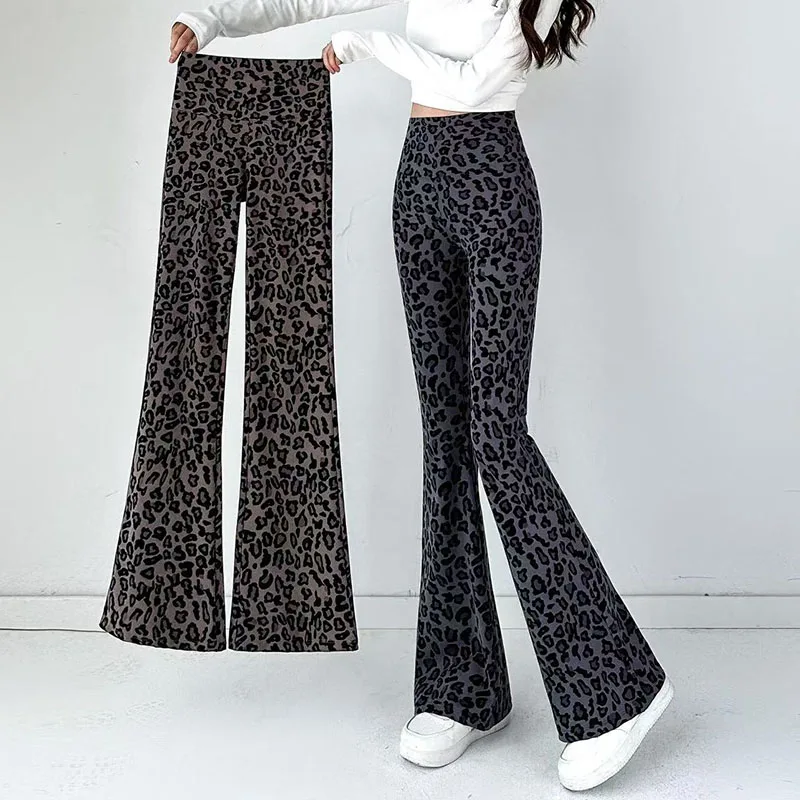 2025 Spring/Summer Women's Slim Fit High Stretch Leopard Print Pants with Streetwear Style