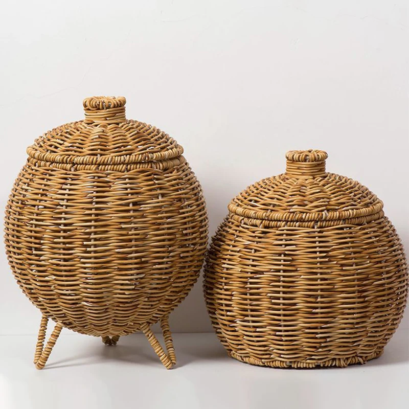 1PC Handmade Storage Baskets Straw Wicker Rattan Hanging Flowerpot Picnic Clthoes Baskets Garden Plant Basket Home Decor