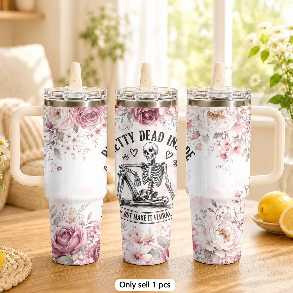 Meditation Skull Vacuum Flasks 40oz Stainless Steel Insulated Tumbler Leakproof Vacuum Travel Mug Portable Coffee Cup
