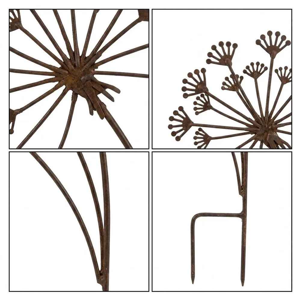 Decorative Iron Stake Dandelion Motif Rusty Finish Garden Ornament for Outdoor Spaces Flower Beds and Patios 30/35cm